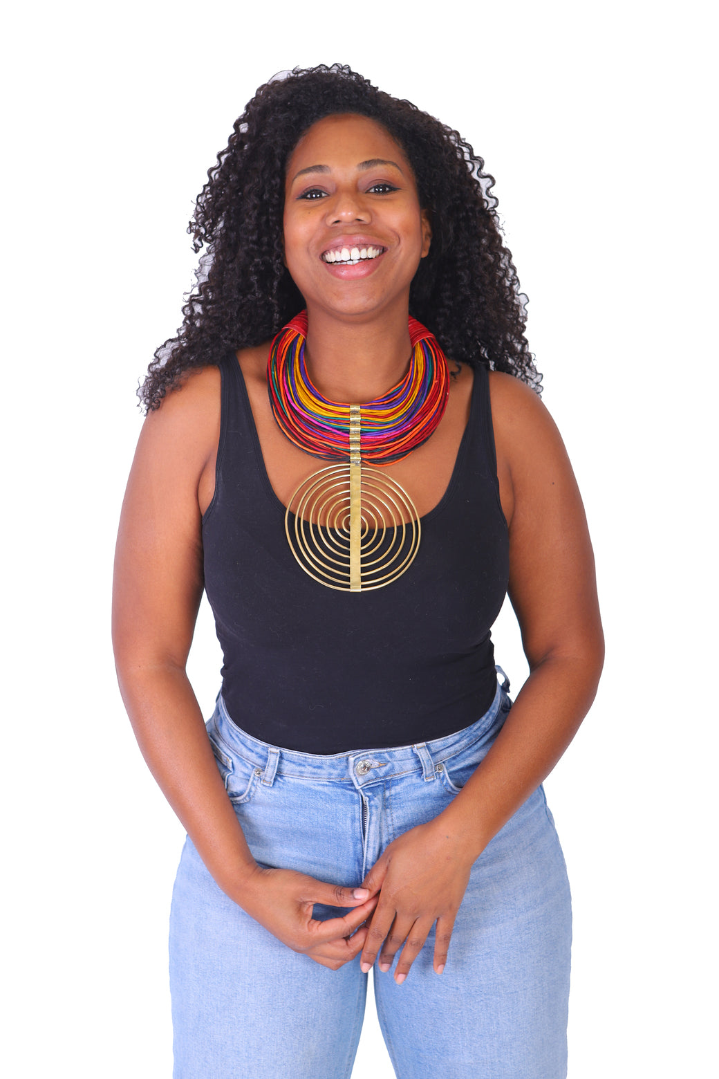 Afrikaanse gelaagde ketting versierd met brons